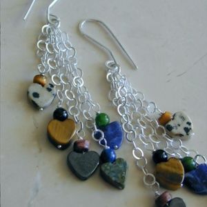 FIVE Gemstone Hearts - Dalmation Jasper Tigers Eye Lapis Lazuli Hematite Unakite